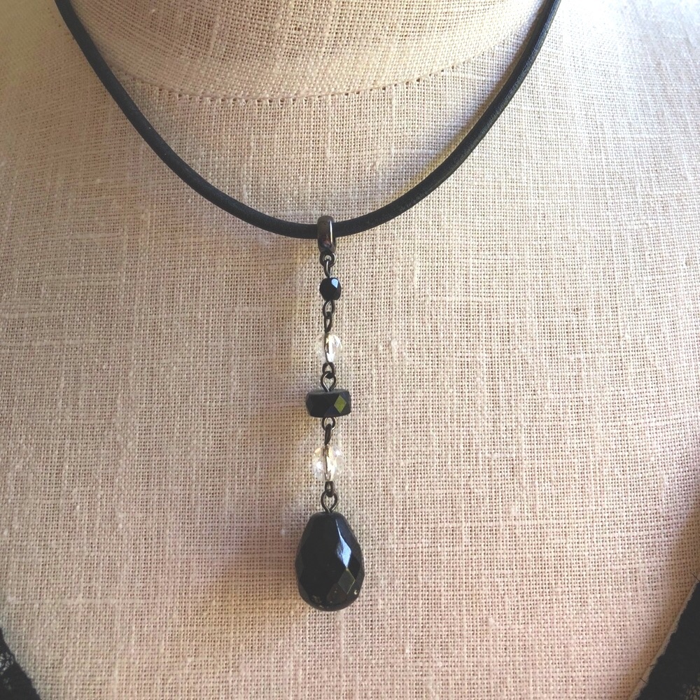 Ralph Lauren Leather 7” Crystal & Black Drop